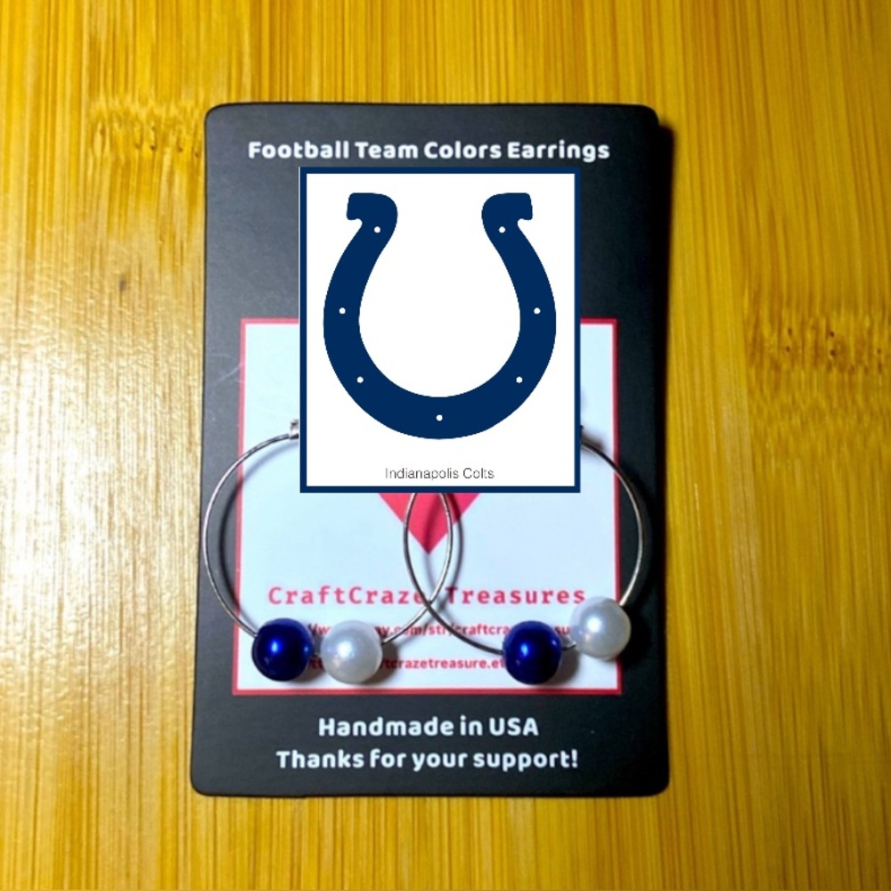 Indianapolis Colts Bead Silver Earrings - Handmade
